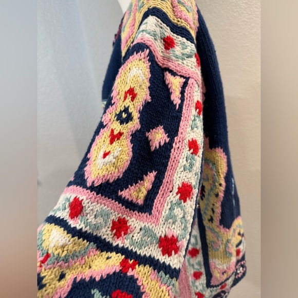 Vintage Together! Colorful Navy Knit Embroidered Cardigan Sweater w/ Pockets - Picture 9 of 15
